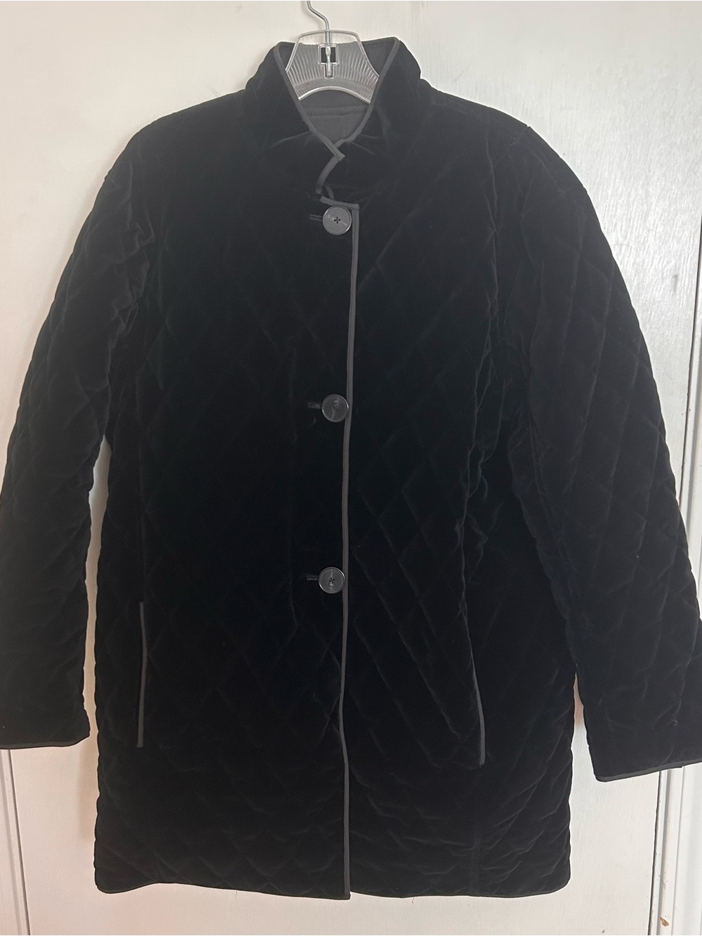 Neiman Marcus Reversible Classic Quilted Black Velvet/Nylon Coat - Women's